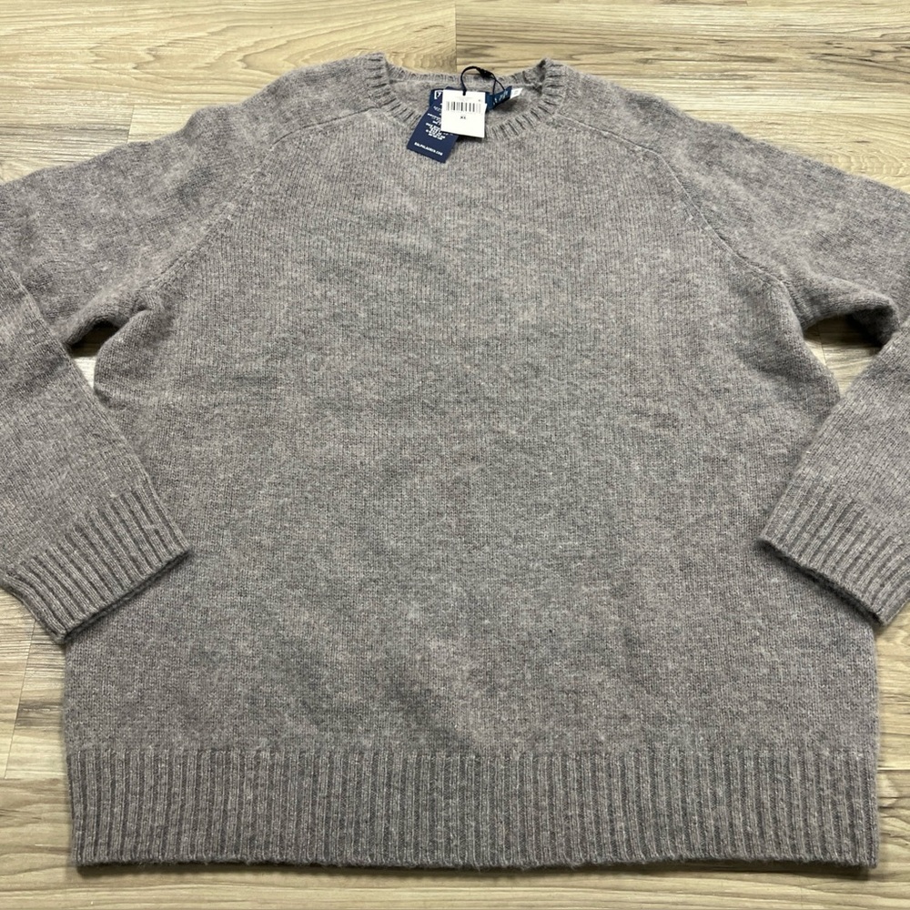 Polo Ralph Lauren Suede Patch Wool Crewneck Sweater Grey Men Size XL $348 NWT